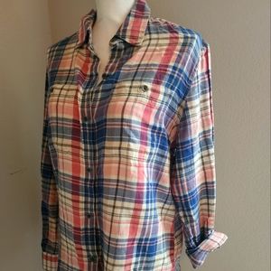 Chaps - 100% Cotton - Longsleeve Collard Buttondown - Plaid - Pink-Blue-White